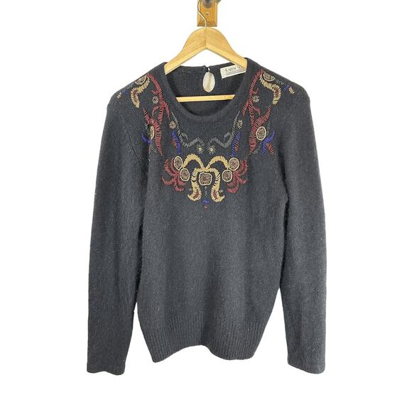 Vintage Karen Scott II Beaded Sequin Floral Sweater Silk Angora‎ Blend Sz Medium - Picture 1 of 6